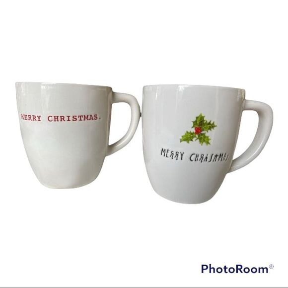 Rae Dunn Magenta Ceramic Large Mugs Typewriter Merry Christmas - Picture 7 of 7